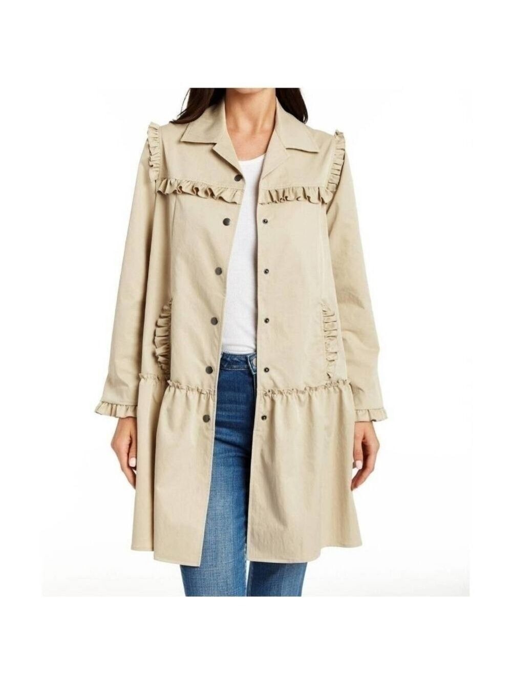 Drew Shelly Light Khaki Ruffle Trench Coat XS